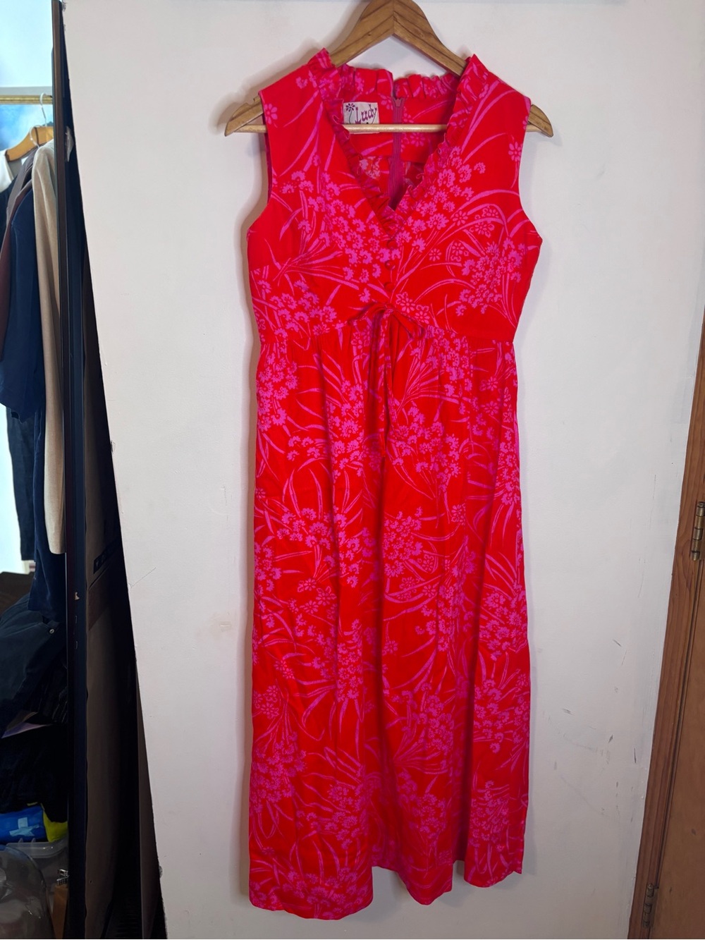 Ludy Hawaii Bright Pink Vintage Floral Tie-Front Sleeveless Dress